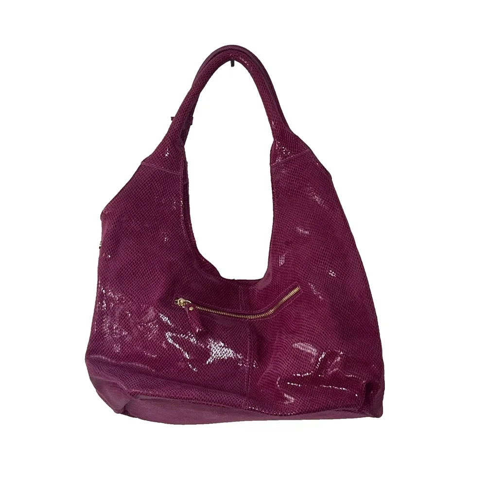 Maxine Couture Pink Purple Snakeskin Print Hobo Shoulder Bag Y2K Slouchy Tassel